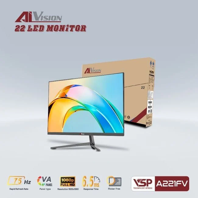 Màn hình AIVISION A221FV | 21.5 inch, Full HD, VA, 75Hz, 6.5ms, phẳng