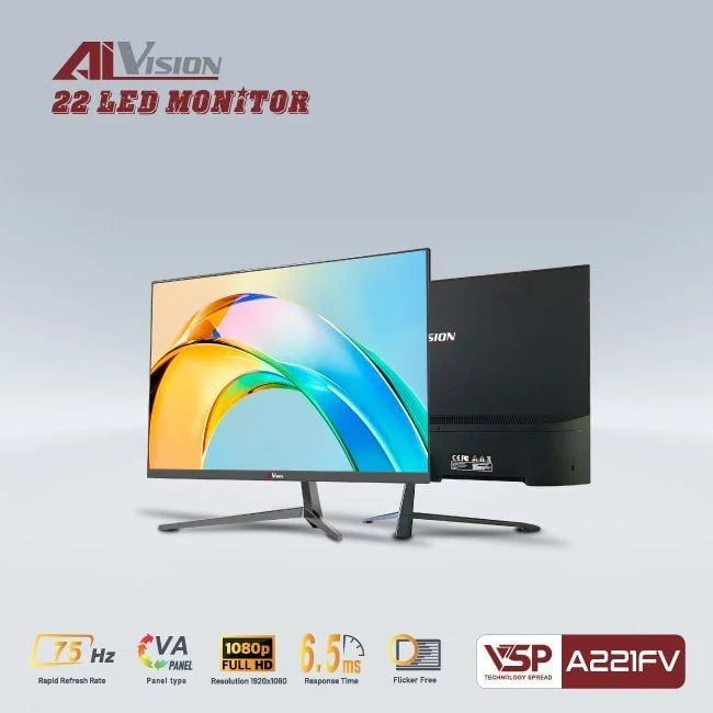 Màn hình AIVISION A221FV | 21.5 inch, Full HD, VA, 75Hz, 6.5ms, phẳng